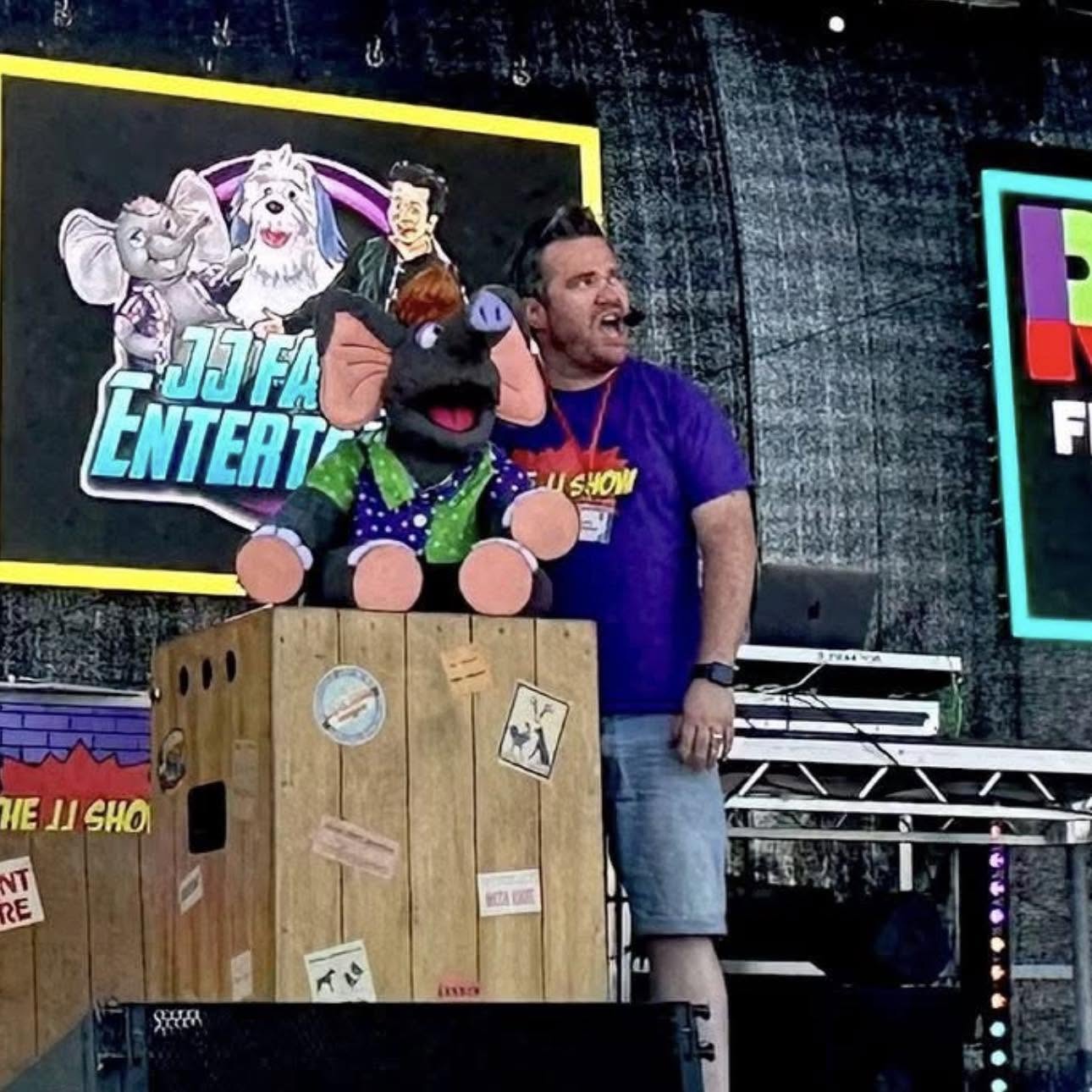 Donut the elephant on stage with JJ
