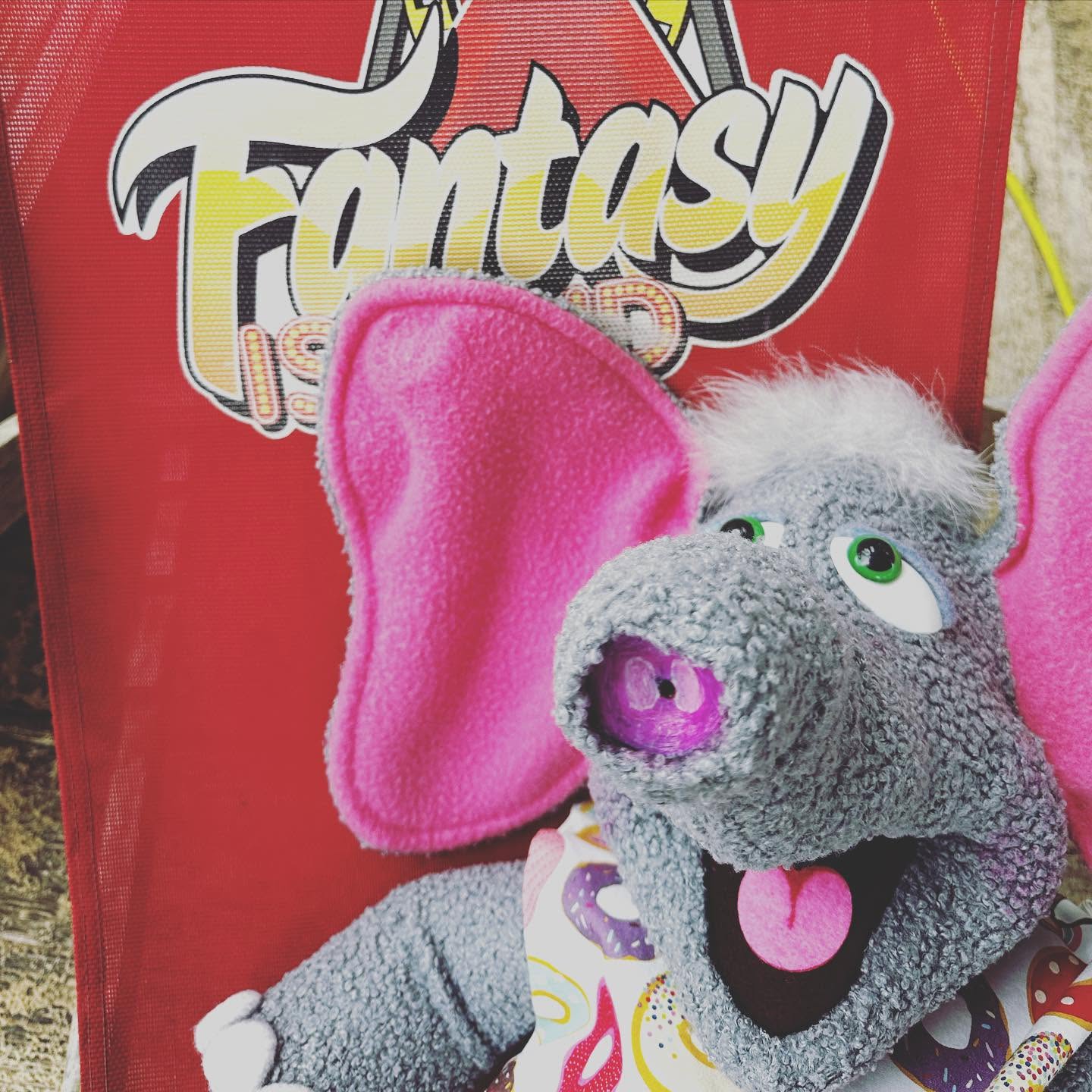 Donut the elephant puppet at a family attraction party