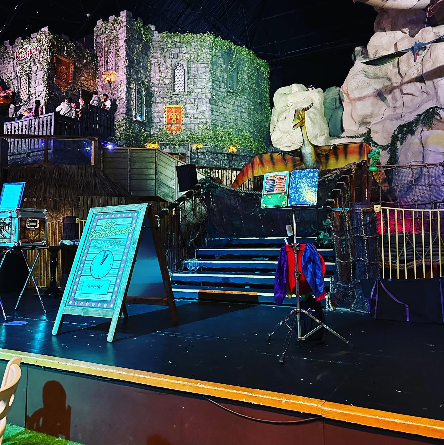 Outdoor castle stage ready for JJ's attraction show